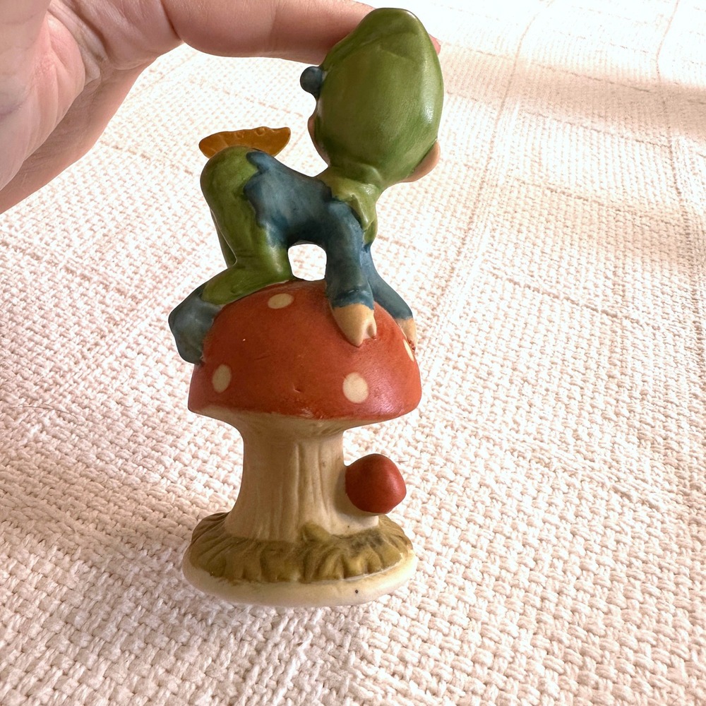 VTG Pixie Elf Mushroom Figurine Ceramic Butterfly Kitsch Cottage 50s 60s - Picture 4 of 9